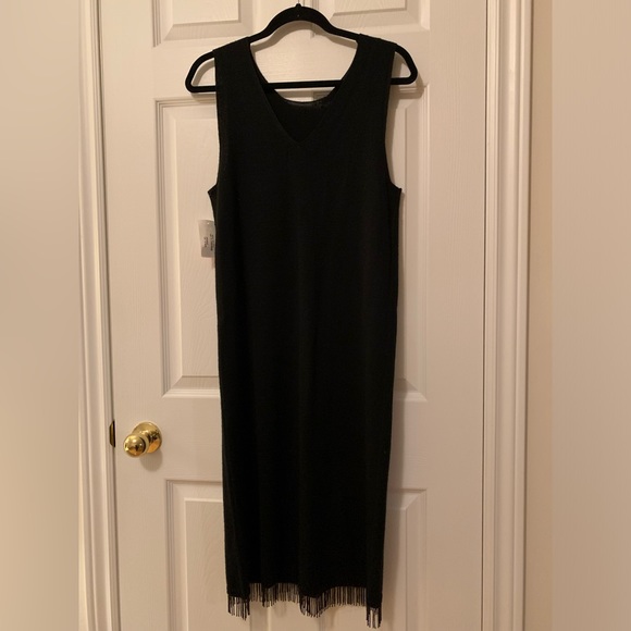 NWT Little Black Dress - Elegant Black Sheath Dress with Beaded Fringe - Picture 1 of 3